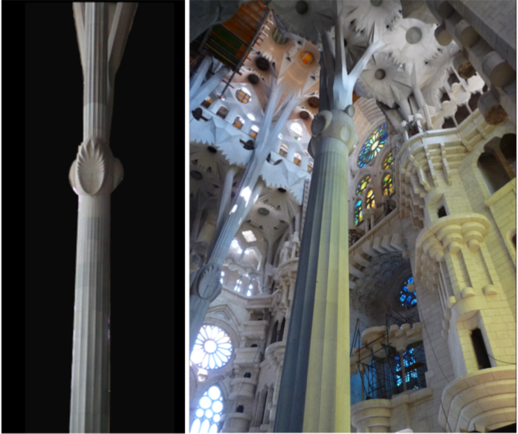 Sagrada Familia : Détail des colonnes de la nef centrale.